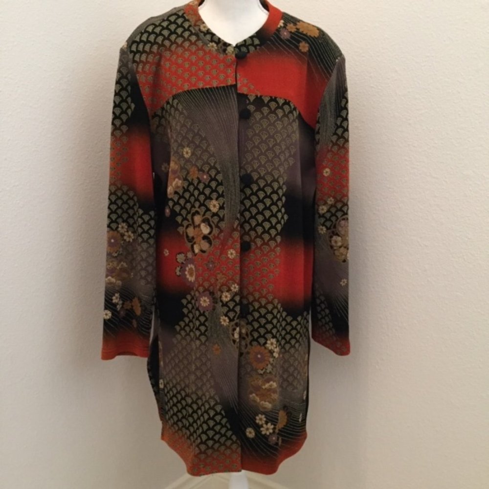 EUC Asian Inspired Pattern Long Knit Jacket